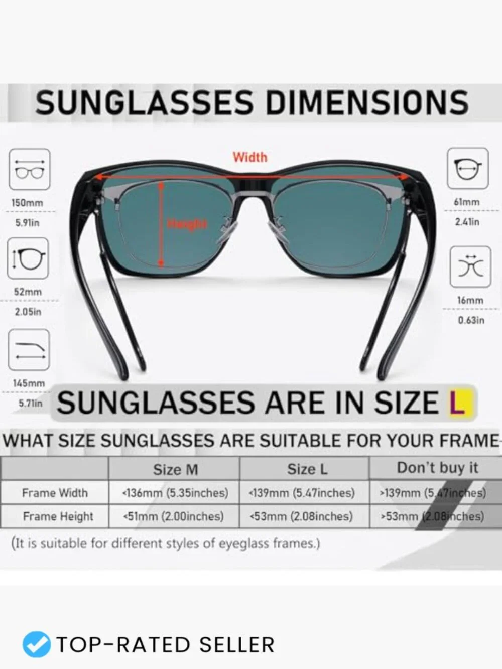 Polarized Fit Over Glasses Sunglasses Oversized Square UV400 Unisex